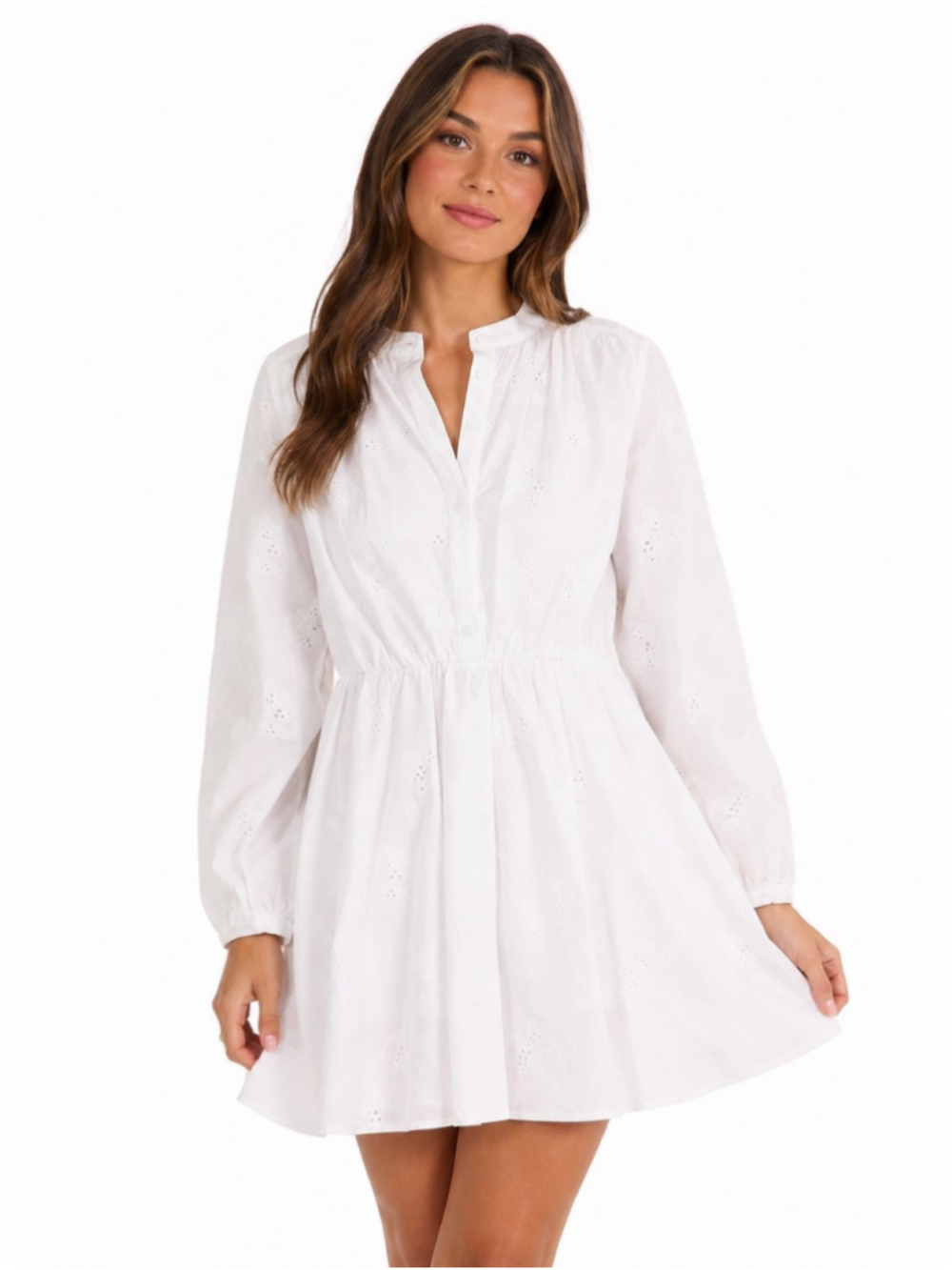 NWT Christian Lacroix White Eyelet Longsleeve Mini Dress
